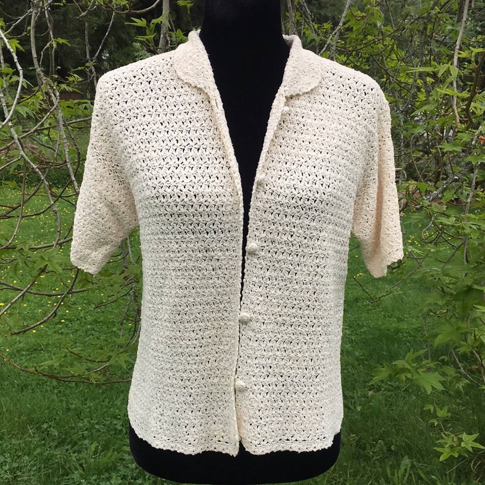 Colleen’s Collectables Hand Knit Short Sleeve Cardigan Sweater